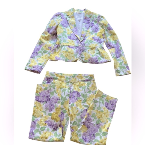 Janie and Jack Yellow and Purple Floral Blazer and Pants Set - Picture 7 of 11